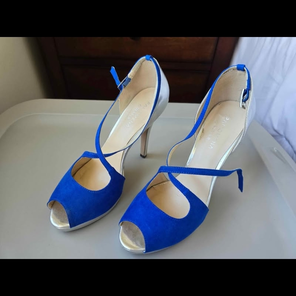 Menbur Blue and Silver Strappy Heels